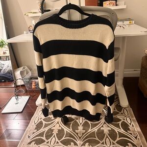 Brandy Melville Black and Cream Striped Sweater